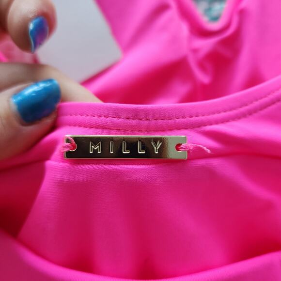 MILLY Cabana Ruched Halter One Piece Swimsuit P Neon Pink Beach Vacation Resort - Picture 6 of 11